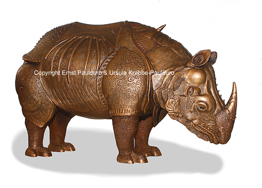 Drer Rhinocerus in Bronze by Ernst Paulduro and Ursula Krabbe-Paulduro