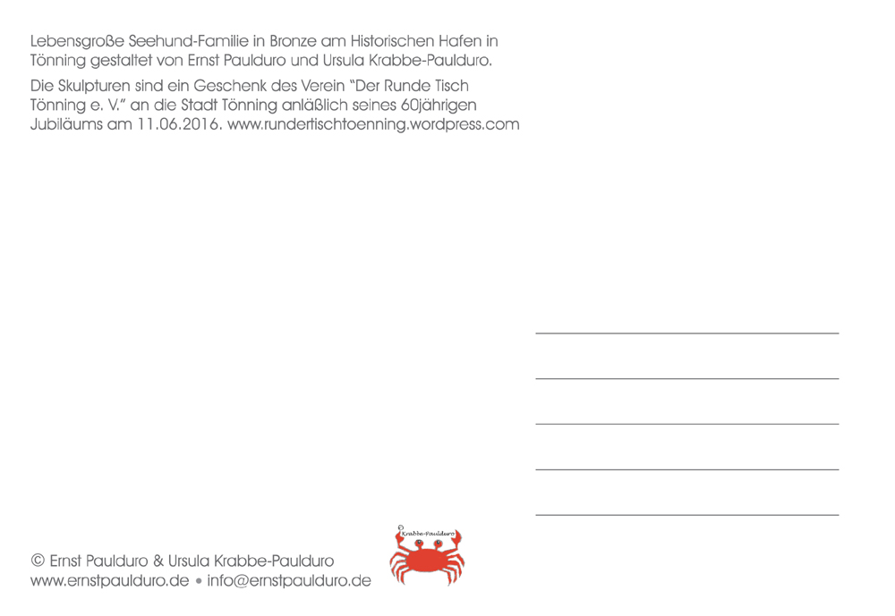 Seehunde in Bronze Historischer Hafen von T�nning Postkarte Ernst Paulduro und Ursula Krabbe-Paulduro